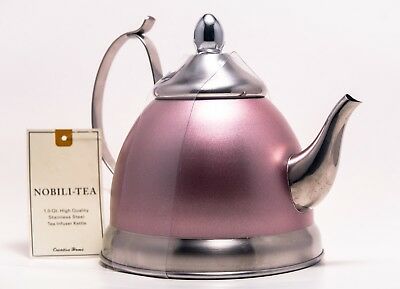 Creative Home Nobili-Tea 1.0 qt. Stainless Steel Tea Kettle with Removable Infuser Basket, Black